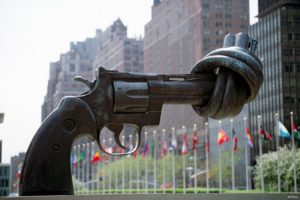 non-violence sculpture of twisted gun